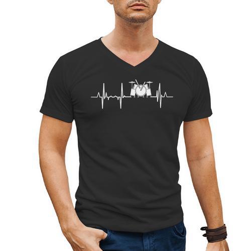 Drum Kit Cardiogram Drum Musician ECG Men's V-Neck T-Shirt - Downbeat Supply