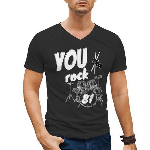 Drum Kit Drummer 81 Years 81st Birthday Men Women Men's V-Neck T-Shirt - Downbeat Supply