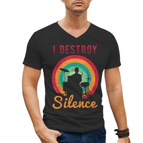 Drum Kit Tshirt For a Drummer With Percussion Instruments Men's V-Neck T-Shirt - Downbeat Supply