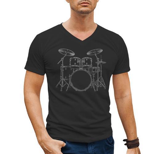 Drum Kit Rock Music Percussion Men's V-Neck T-Shirt - Downbeat Supply