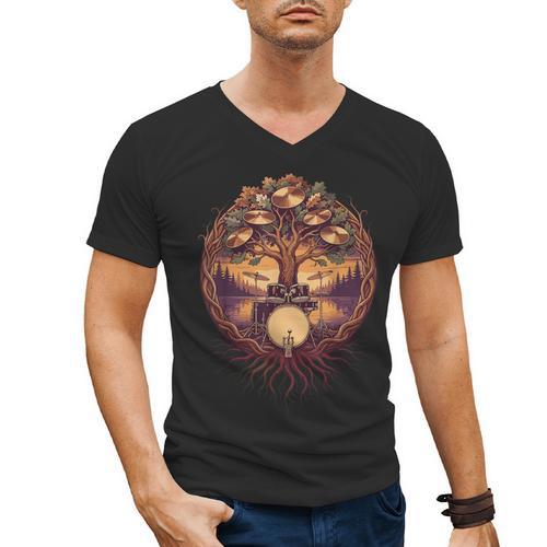 Drummer Drum Kit Musician Percussion Player Men's V-Neck T-Shirt - Downbeat Supply