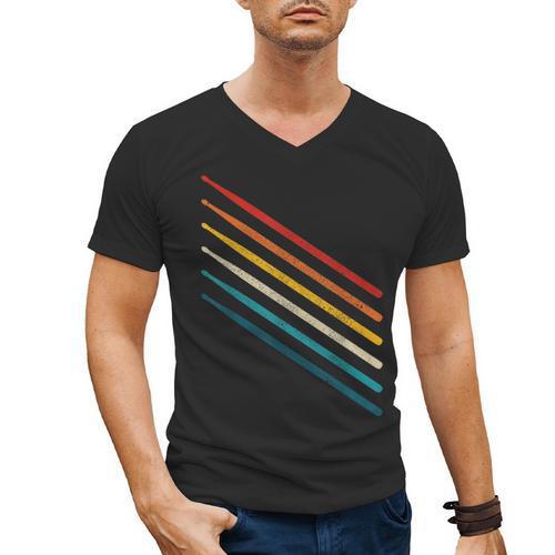 Drummer Drum Kit Vintage Retro Drummer Men's V-Neck T-Shirt - Downbeat Supply