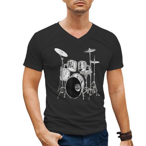 Drums Drum Kit Music Men's V-Neck T-Shirt - Downbeat Supply