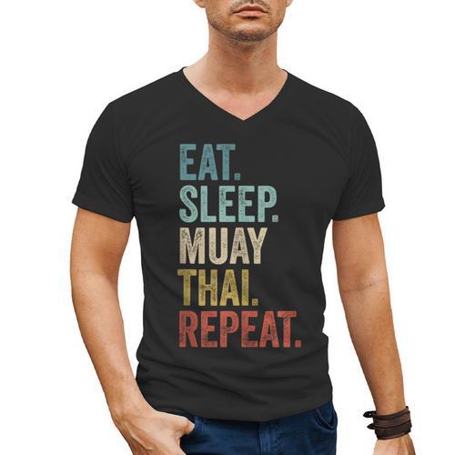 Eat Sleep Muay Thai Repeat Thai Boxing Men's V-Neck T-Shirt - Nak Muay Co.