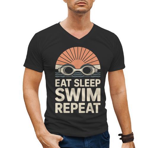 Eat Sleep Swim Repeat Swimmer Swimming Men's V-Neck T-Shirt - SwimGear Co