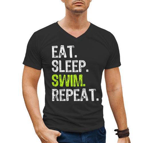 Eat Sleep Swim Repeat Swimming Swimmer Cool Men's V-Neck T-Shirt - SwimGear Co