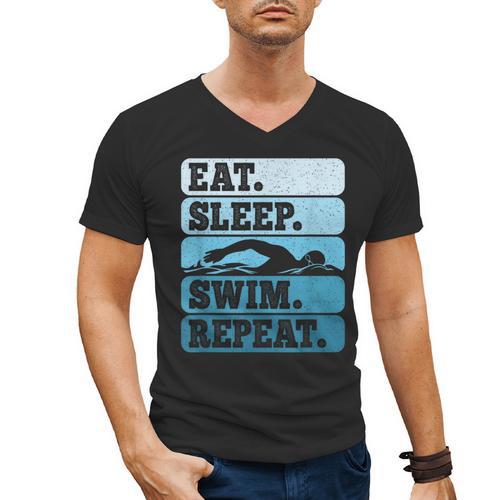 Eat Sleep Swim Vintage Swimming Lover Swimmer Men Women Men's V-Neck T-Shirt - SwimGear Co