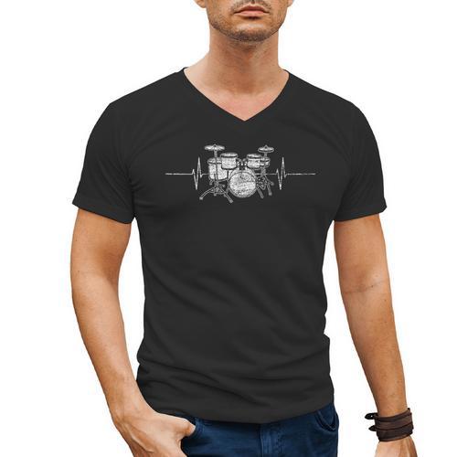 ECG Heartbeat Music Lovers Drumsticks Drum Kit Men's V-Neck T-Shirt - Downbeat Supply