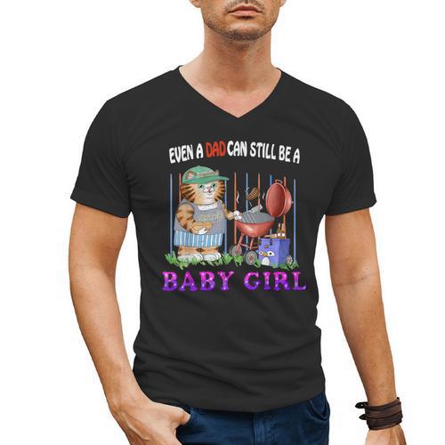 Even A Dad Can Still Be A Baby Girl BBQ Dad Cat Grilling Men's V-Neck T-Shirt - BBQ Dad Merch