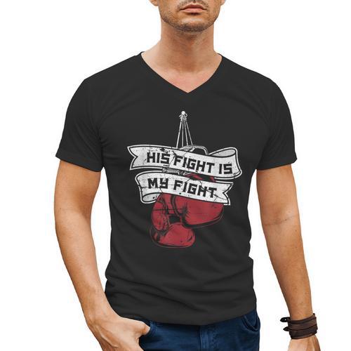 His Fight Is My Fight Muay Thai Kickboxer Fan Boxing Men's V-Neck T-Shirt - Nak Muay Co.