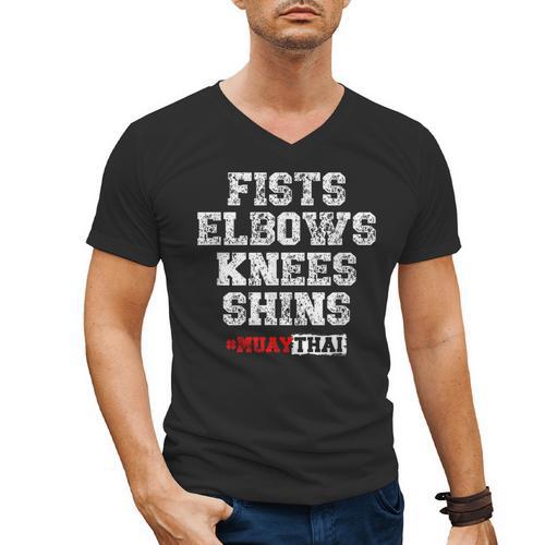 Fist Elbows Knees Shins Martial Arts Muay Thai Men's V-Neck T-Shirt - Nak Muay Co.