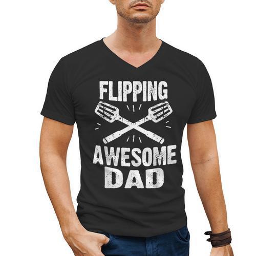 Flipping Awesome BBQ Dad Shirt Grilling Father's Day Men's V-Neck T-Shirt - BBQ Dad Merch