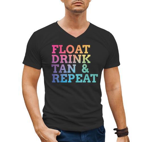 Float Drink Tan Repeat Summer Swimming Beach Pool Vacation Men's V-Neck T-Shirt - SwimGear Co