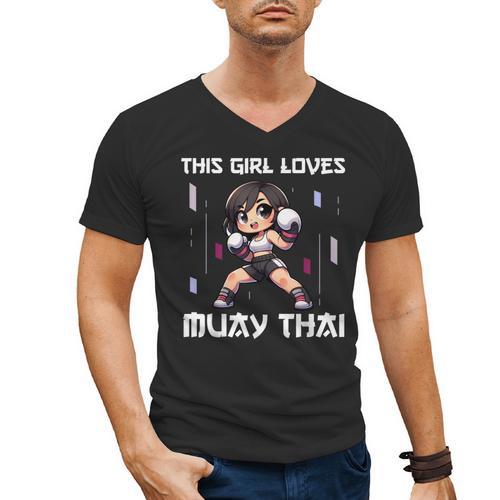 This Girl Loves Muay Thai Muay Thai Girls Kids Men's V-Neck T-Shirt - Nak Muay Co.