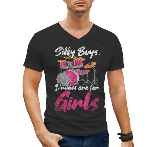 Girls Boys Kids Drummer Drum Kit Men's V-Neck T-Shirt - Downbeat Supply