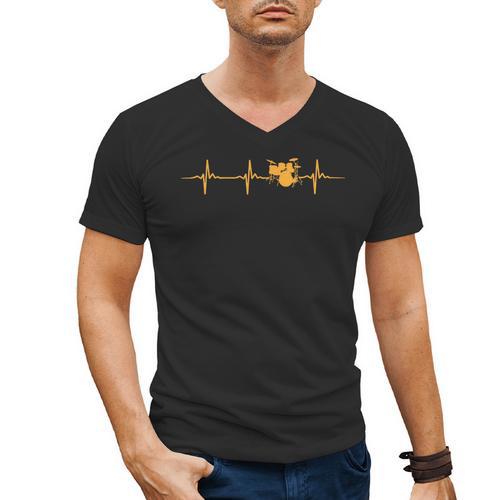 Great Drum Kit Heartbeat Drummer Men's V-Neck T-Shirt - Downbeat Supply