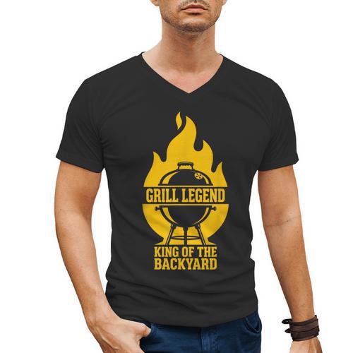 Grill Legend King Of The Backyard BBQ Dad Humor Chef Men's V-Neck T-Shirt - BBQ Dad Merch