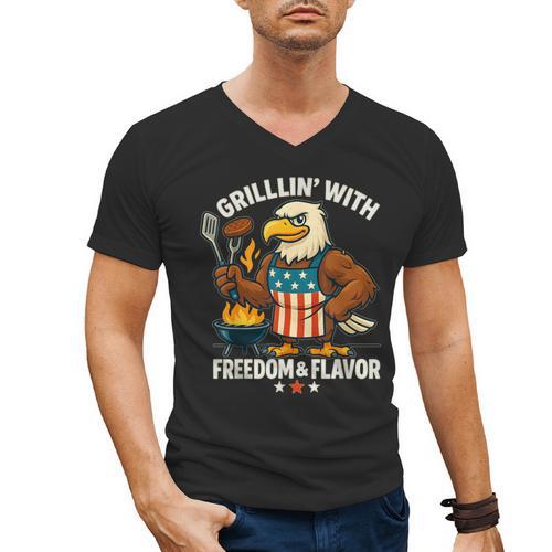 Grillin’ Eagle BBQ Dad 4th Of July Father’s Day Men's V-Neck T-Shirt - BBQ Dad Merch