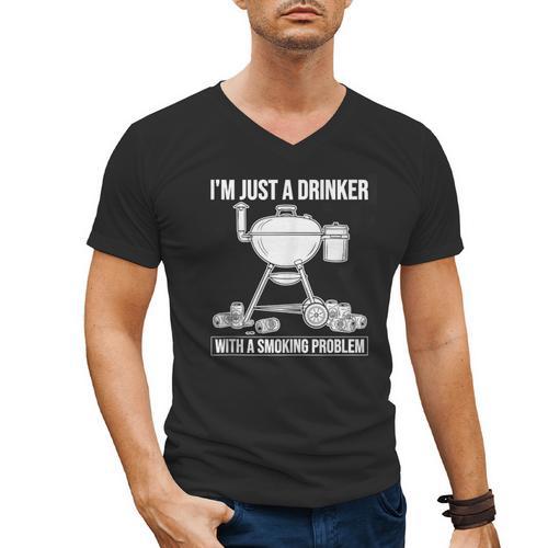 I'm Just A Drinker With A Smoking Problem BBQ Dads Grilling Men's V-Neck T-Shirt - BBQ Dad Merch