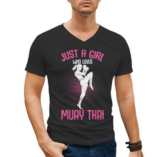 Just a Girl Who Loves Muay Thai Kids Girls Men's V-Neck T-Shirt - Nak Muay Co.