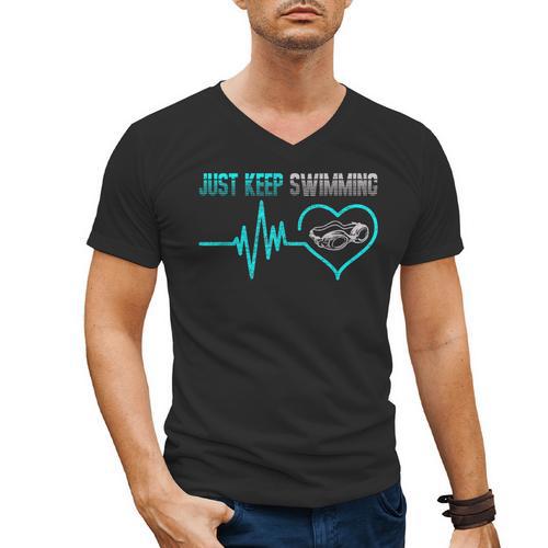 Just Keep Swimming For Swimmers Divers Diving Retro Men's V-Neck T-Shirt - SwimGear Co