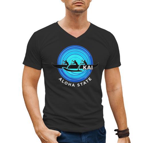 Kai Outrigger Canoe Hawaii Aloha State Paddling Retro Men's V-Neck T-Shirt - Paddle Life