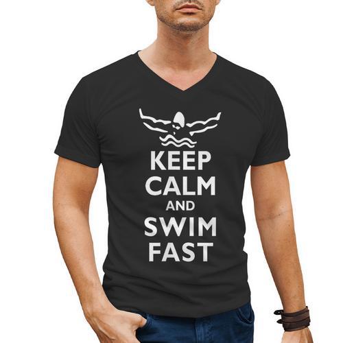 Keep Calm And Swim Fast Butterfly Swimming T-Shirt Men's V-Neck T-Shirt - SwimGear Co
