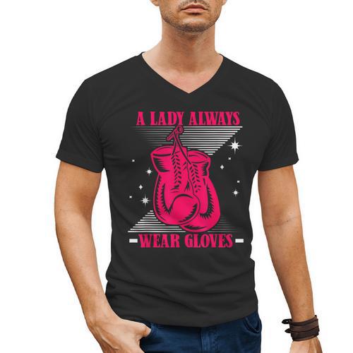 A Lady Always Wear Gloves Kickboxer Fan Muay Thai Boxing Men's V-Neck T-Shirt - Nak Muay Co.