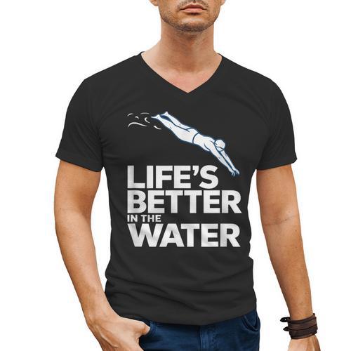 Life Is The Better In The Water Swimming Swimmers Men's V-Neck T-Shirt - SwimGear Co
