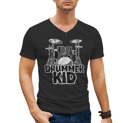 Little Drummer Awesome Drum Kit For Young Musicians Men's V-Neck T-Shirt - Downbeat Supply