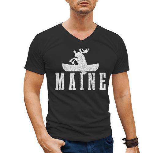 Maine Canoe Kayak Moose USA America Souvenir Men's V-Neck T-Shirt - Paddle Life