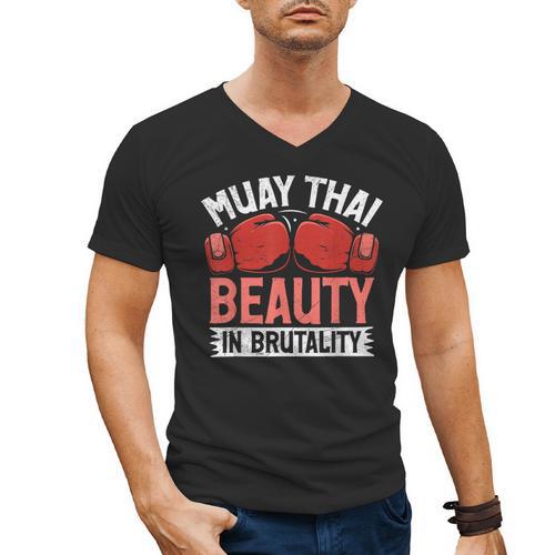 Muay Thai Beauty In Brutality Muay Thai Men's V-Neck T-Shirt - Nak Muay Co.