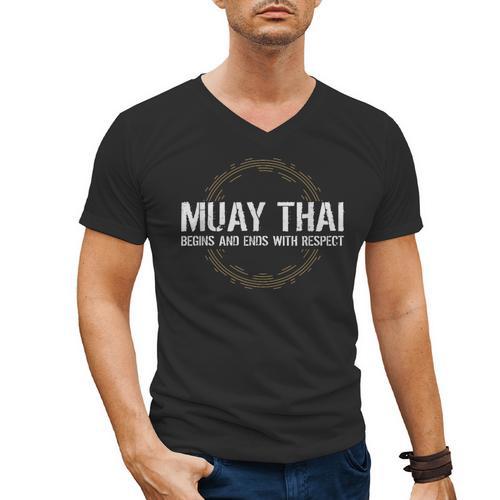 Muay Thai Begins And Ends With Respect Martial Arts Men's V-Neck T-Shirt - Nak Muay Co.