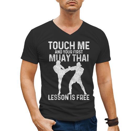 Muay Thai Boxing Kickboxing Your First Lesson Is Free Men's V-Neck T-Shirt - Nak Muay Co.