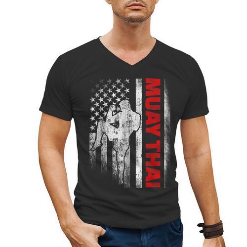 Muay Thai Boxing US American Flag Men's V-Neck T-Shirt - Nak Muay Co.