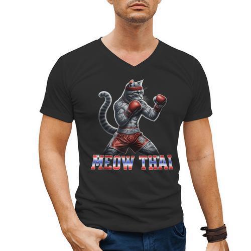 Muay Thai Cat Meow Thai Boxing Men's V-Neck T-Shirt - Nak Muay Co.