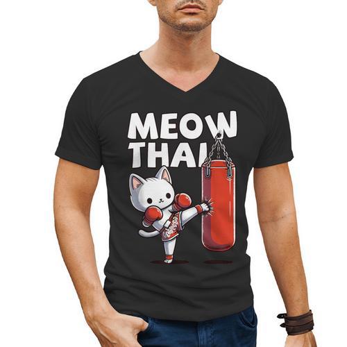 Muay Thai Cat Meow Thai Thai Boxing For Youth Muay Thai Men's V-Neck T-Shirt - Nak Muay Co.