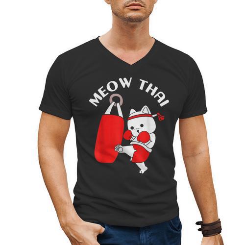 Muay Thai Cat Meow Thai Men's V-Neck T-Shirt - Nak Muay Co.