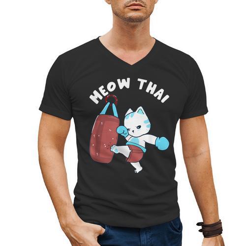 Muay Thai Cat Meow Thai Punch Bag Martial Arts Men's V-Neck T-Shirt - Nak Muay Co.