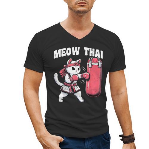 Muay Thai Cat Meow Thai Women Neko Costume Muay Thai Men's V-Neck T-Shirt - Nak Muay Co.