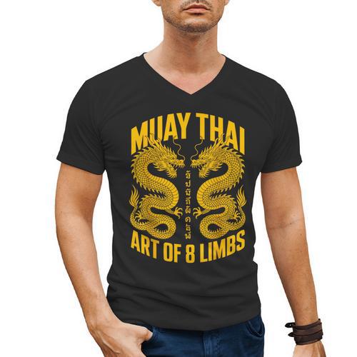 Muay Thai Dragons Thai Boxing Fighter Men's V-Neck T-Shirt - Nak Muay Co.