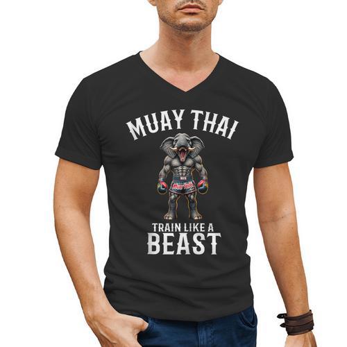 Muay Thai Elephant Kickboxing And Elephant Thai Men's V-Neck T-Shirt - Nak Muay Co.