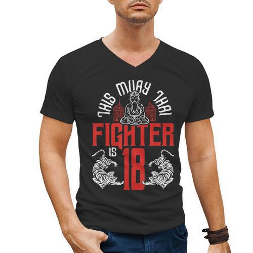 Muay Thai Fighter Is 18 Thai Boxing Muay Thai 18th Birthday Men's V-Neck T-Shirt - Nak Muay Co.