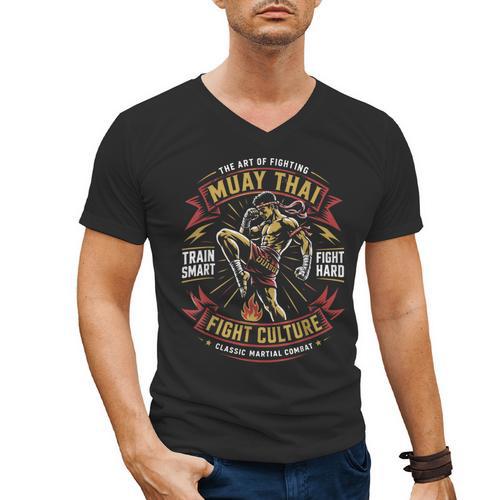 Muay Thai Fighter Training Thai Boxing Coach Men's V-Neck T-Shirt - Nak Muay Co.