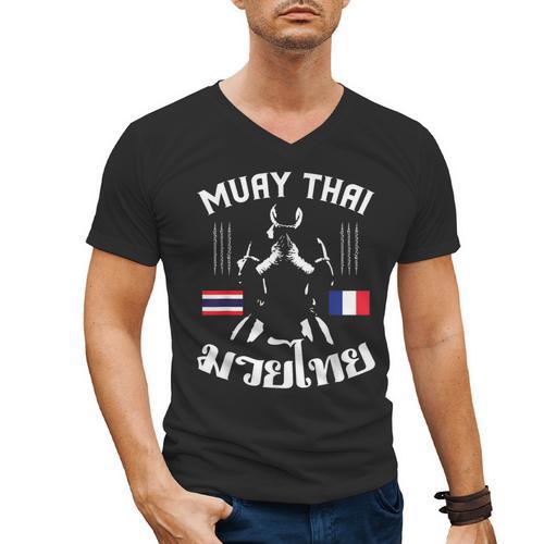 Muay Thai France French Flag Martial Arts Thai Boxing Coach Men's V-Neck T-Shirt - Nak Muay Co.