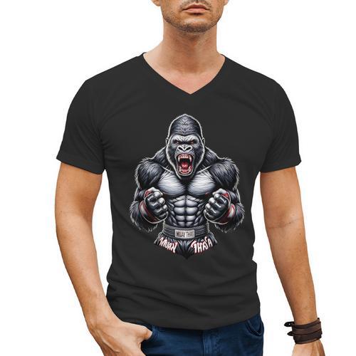 Muay Thai Gorilla Thai Boxing And Fighting Men's V-Neck T-Shirt - Nak Muay Co.