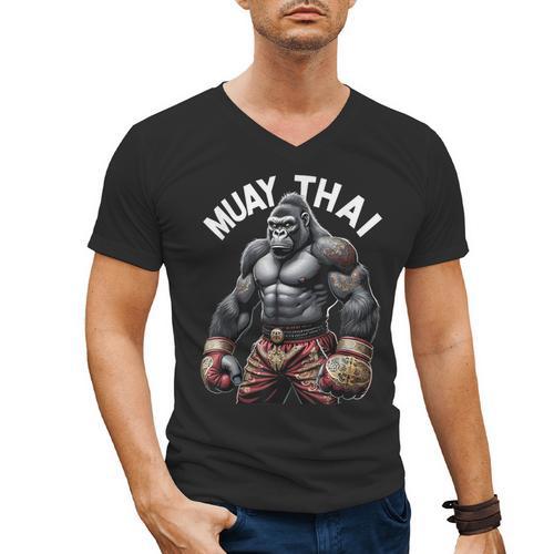 Muay Thai Gorilla Strength Power Fighter Men's V-Neck T-Shirt - Nak Muay Co.