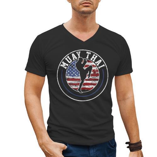 Muay Thai Kickboxing Vintage Men's V-Neck T-Shirt - Nak Muay Co.