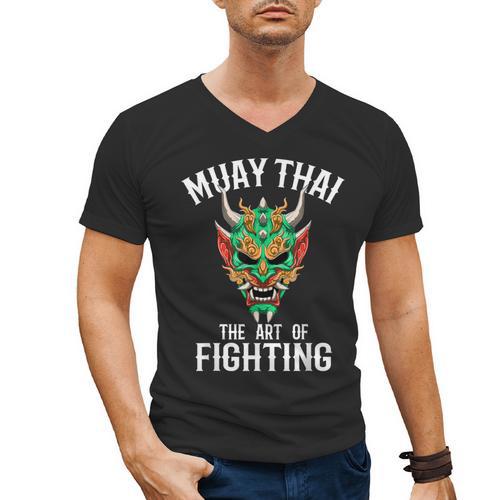 Muay Thai Oni Mask Thai Boxing And Kickboxing Men's V-Neck T-Shirt - Nak Muay Co.