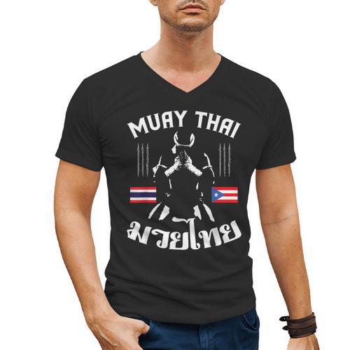 Muay Thai Puerto Rico Flag Martial Arts Thai Boxing Coach Men's V-Neck T-Shirt - Nak Muay Co.
